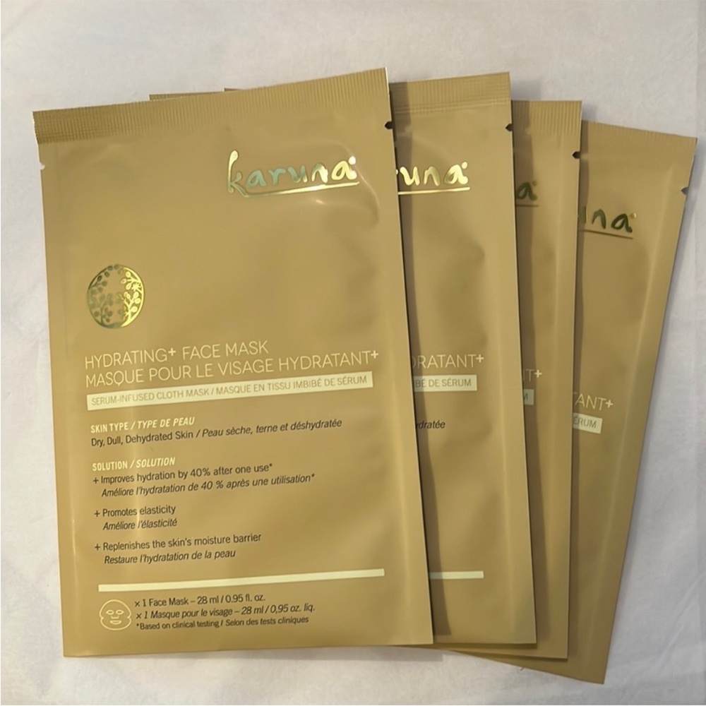 Karuna Hydrating+ Face Mask Monthly Set, 4 sealed packets, 1x per week